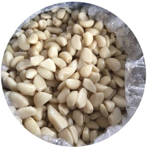 Pickled peeled garlic cloves in brine in drums